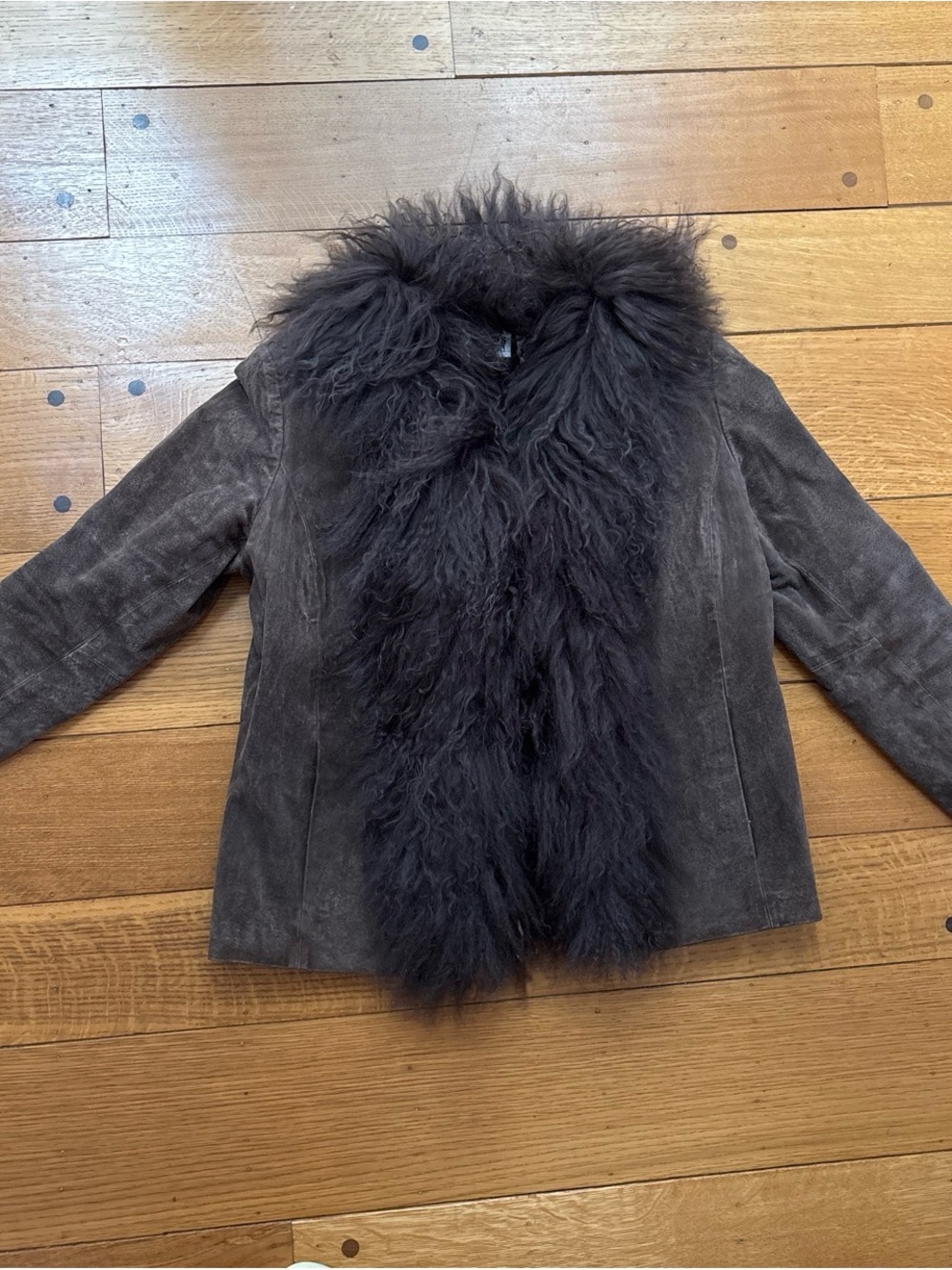 Women's Dark Brown Suede Jacket with Shearling Trim